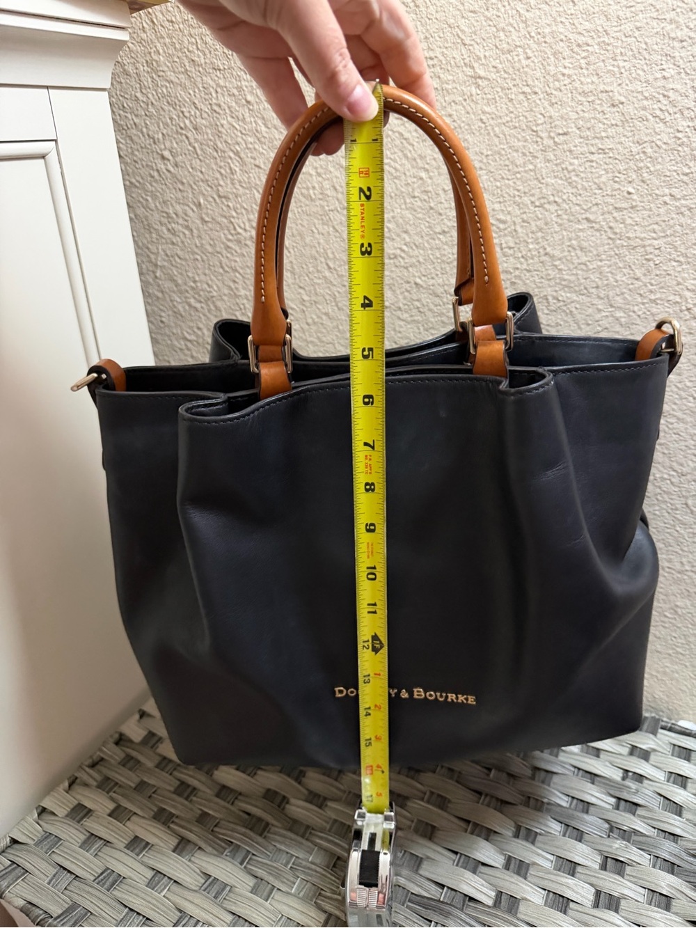Dooney & Bourke Barlow Black Leather Tote with Brown Trim - Picture 12 of 15